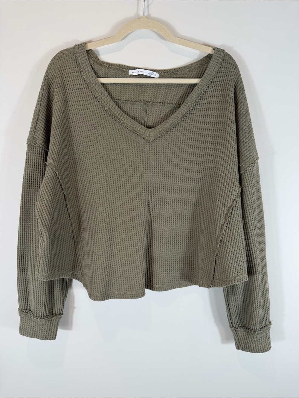 Altar'd State Olive Waffle Pullover Light Sweatshirt Size Medium